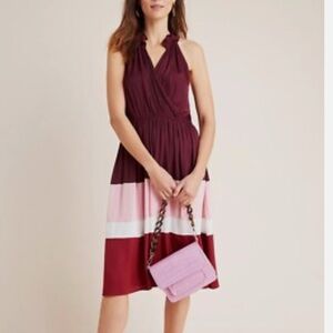 Anthropologie Maroon and Pink Color-Block Midi Dress